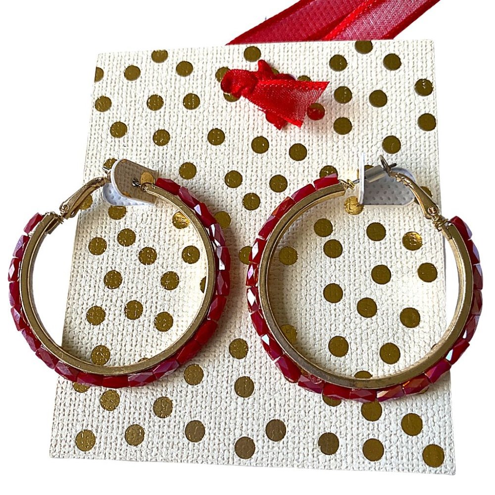 Kohl's Red Beaded Hoop Earrings